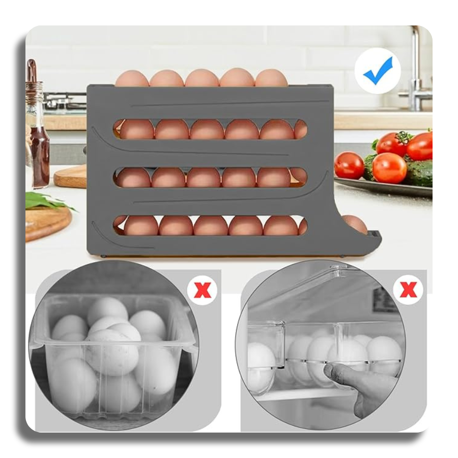 🔥4 Tiers🔥30 Egg Automatic Egg Rolling Rack Egg Distributor for Frige