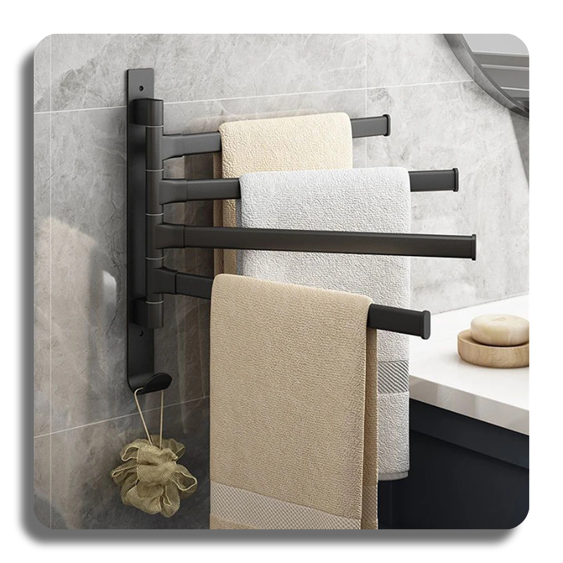 Bathroom Towel Rack Rotatable Towel Holder Space Aluminum 2/3/4/5-Bar Towel Hanger Kitchen Shelf Paper Hanging Wall Mounted