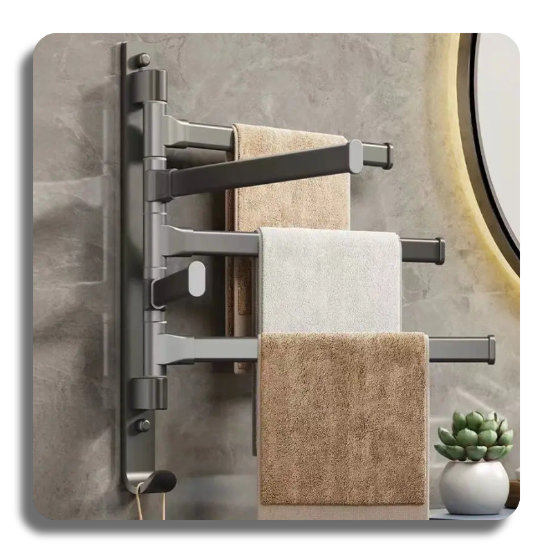 Bathroom Towel Rack Rotatable Towel Holder Space Aluminum 2/3/4/5-Bar Towel Hanger Kitchen Shelf Paper Hanging Wall Mounted