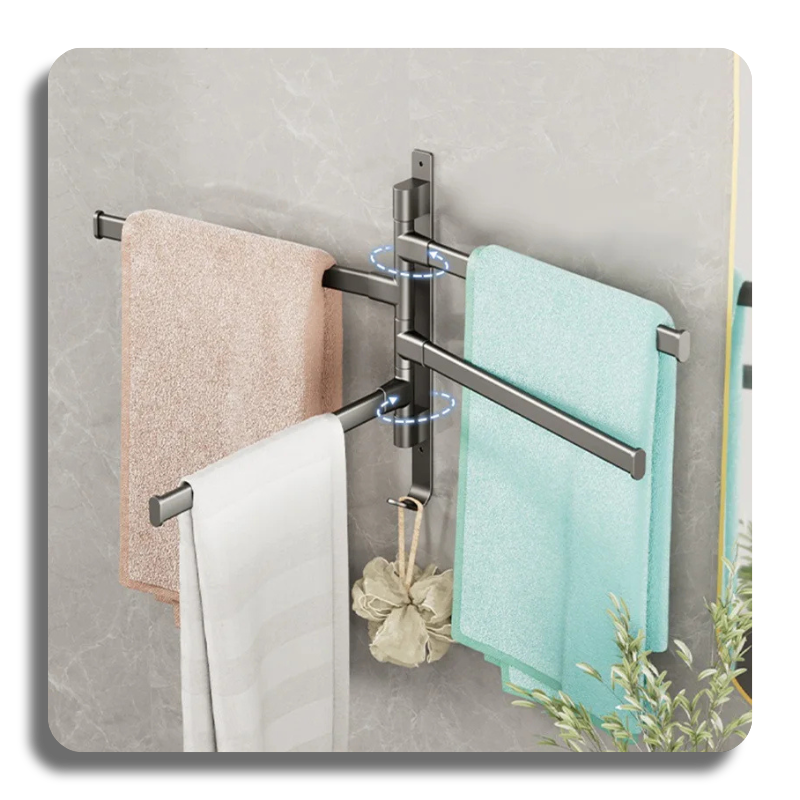Bathroom Towel Rack Rotatable Towel Holder Space Aluminum 2/3/4/5-Bar Towel Hanger Kitchen Shelf Paper Hanging Wall Mounted