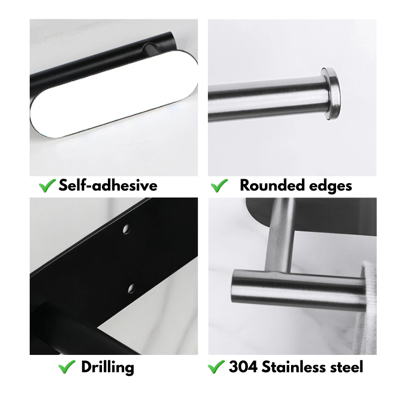 Stainless Steel Paper Towel Holder Hanging Roll Paper Rack Toilet Paper Holder Plastic Film Storage Rack Wall-Mounted Towel Bar