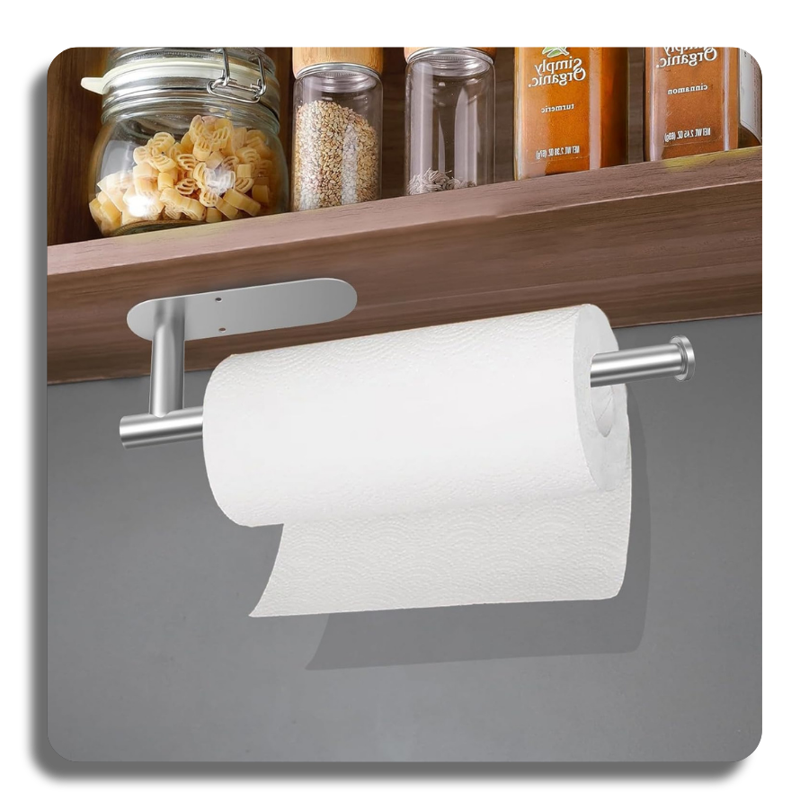 Stainless Steel Paper Towel Holder Hanging Roll Paper Rack Toilet Paper Holder Plastic Film Storage Rack Wall-Mounted Towel Bar