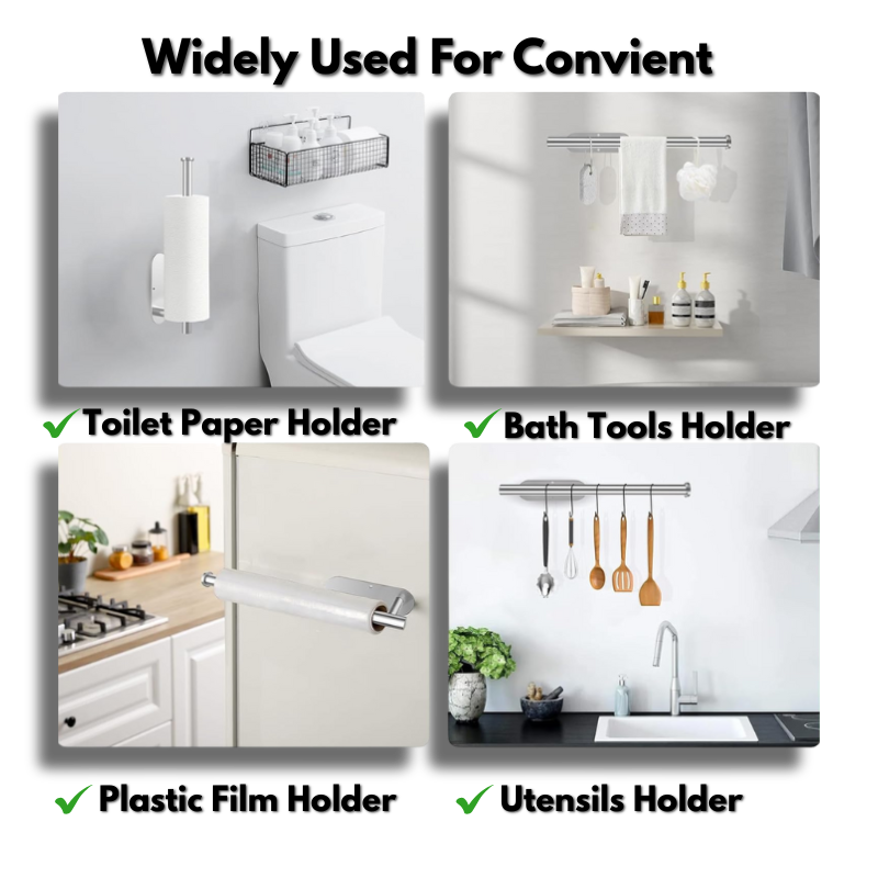 Stainless Steel Paper Towel Holder Hanging Roll Paper Rack Toilet Paper Holder Plastic Film Storage Rack Wall-Mounted Towel Bar
