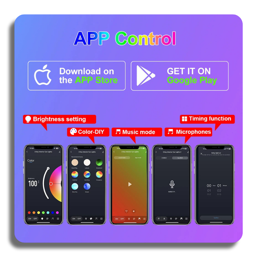 🔥Car Interior Ambient LightNeon LED APP Control  High Quality
