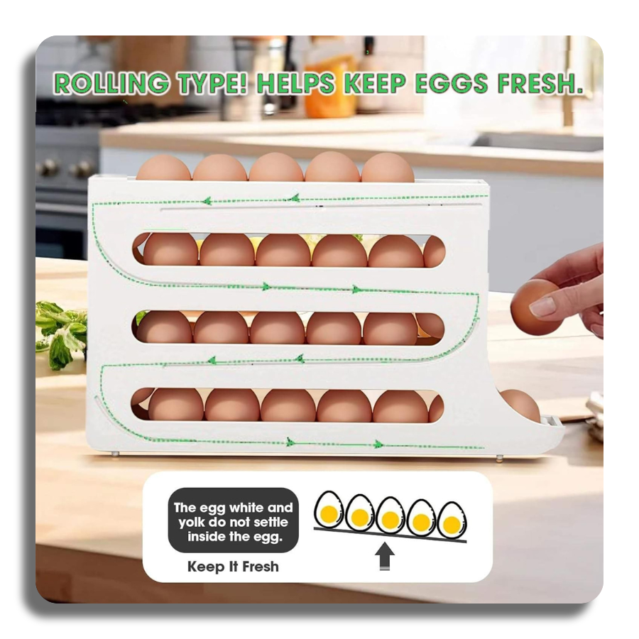 🔥4 Tiers🔥30 Egg Smart Safe Automatic Egg Rolling Rack Egg Distributor for Fridge