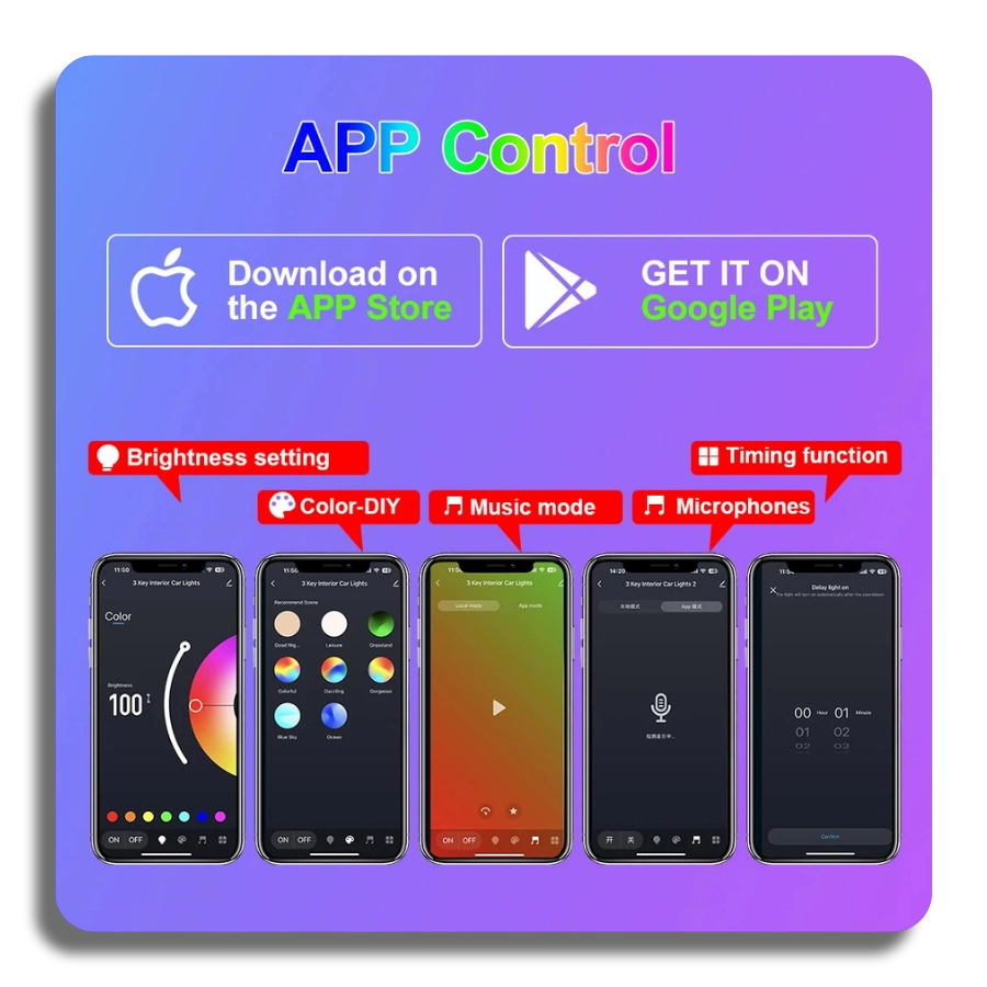 🔥Car Interior Ambient LightNeon LED APP Control  High Quality