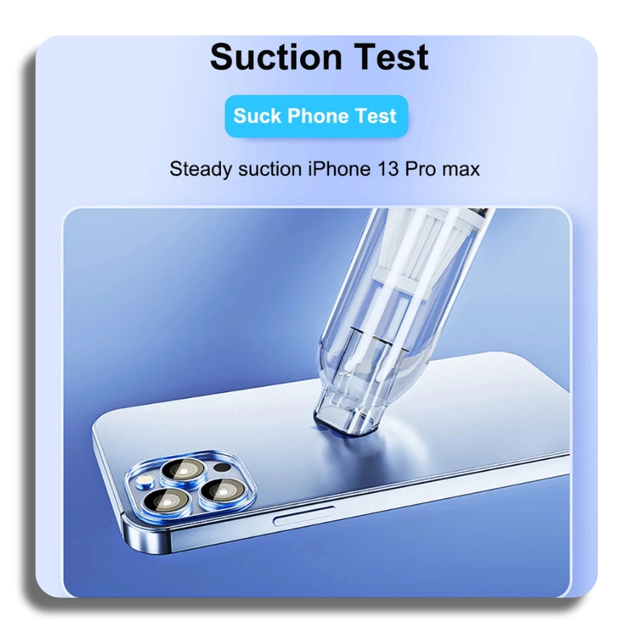 Suction Test showing a steady suction test on an iPhone 13 Pro Max for efficient phone cleaning.