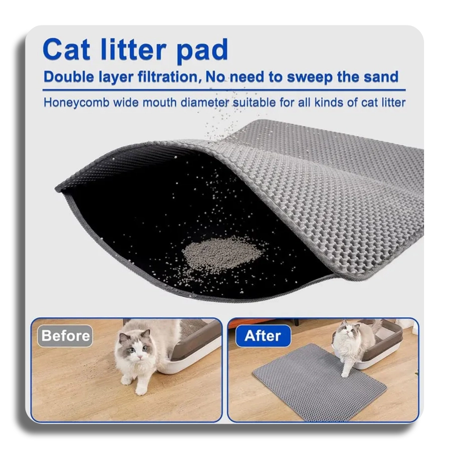 Cat Litter Mat Waterproof Double Layer – Large Litter Trapping Mat for Cat Litter Box, Easy Clean & Odor Control