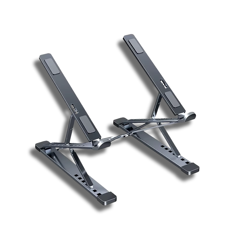 N8 space gray aluminum laptop stand with dual-bridge support, designed for maximum stability and heavy-duty 80kg load bearing.