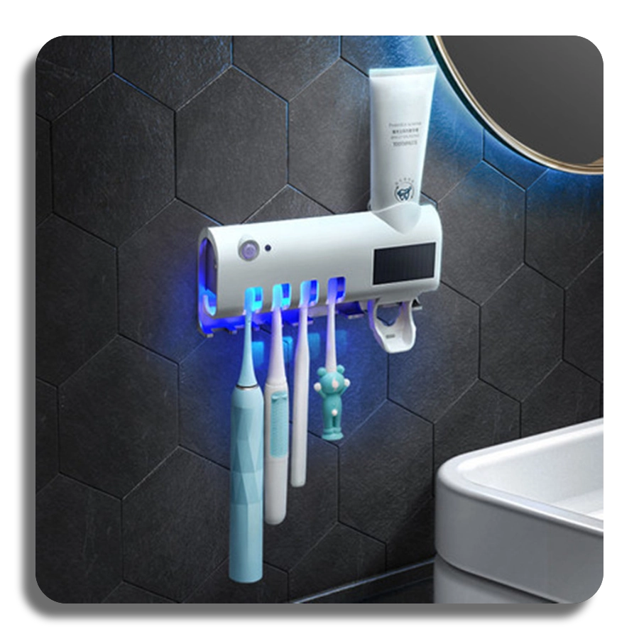 ✔️UV Sanitizer✔️ Self-adhesive Wall Mounted Toothpaste Dispenser with 4 Toothbrush Slots