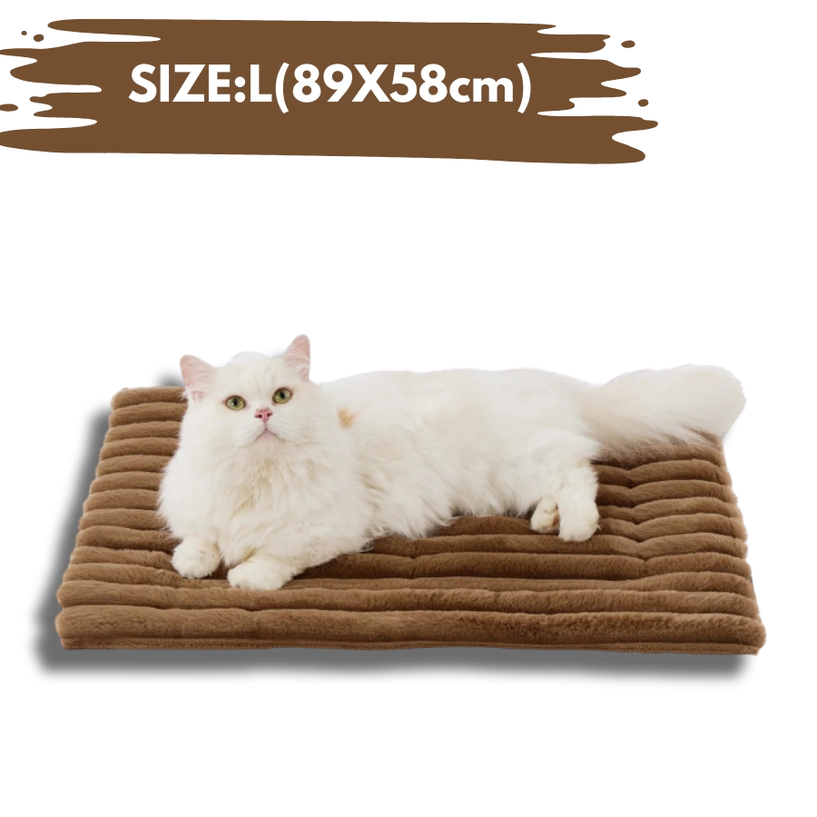 Large self-heating pet bed mat brown 35x23in (89x58cm) providing cozy warmth for Border Collies and large dogs.
