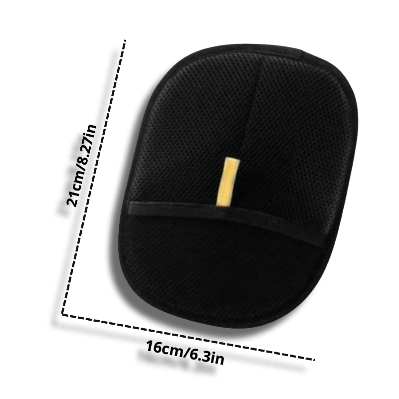 Product dimensions of the pet grooming glove showing a height of 21cm (8.27in) and a width of 16cm (6.3in).