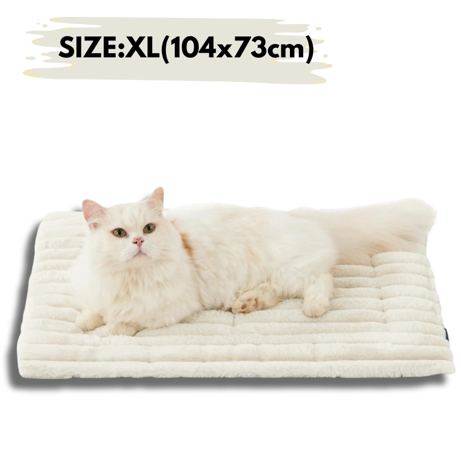 Extra large white self-warming dog mat 41x29in (104x73cm) for maximum comfort and heat retention.
